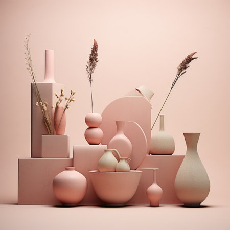 Blush Chic: A Photorealistic Mid Century Modern Ceramic and Decor Website in Pale Pink with Concreteの素材