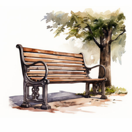 Serene Simplicity: Watercolor Bench Sketch with No Backgroundの素材