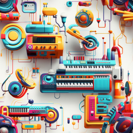 Exploring the Hyperrealism: A Collection of Vector 3D Retro Futuristic Musical Instrumentsの素材