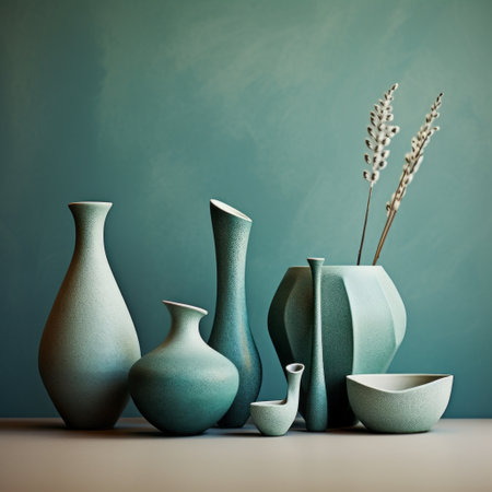 Ceramic Oasis: Immersive Mid Century Modern Online Store with Blue Aqua Concrete Texture in 8K Photoの素材