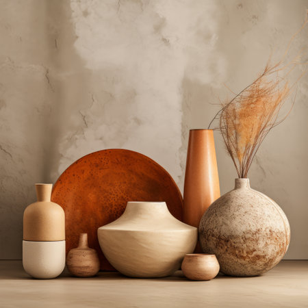 Ceramic Oasis: Unveiling the Mid Century Modern Website with Ochre Concrete Texture, 8K Visuals, andの素材