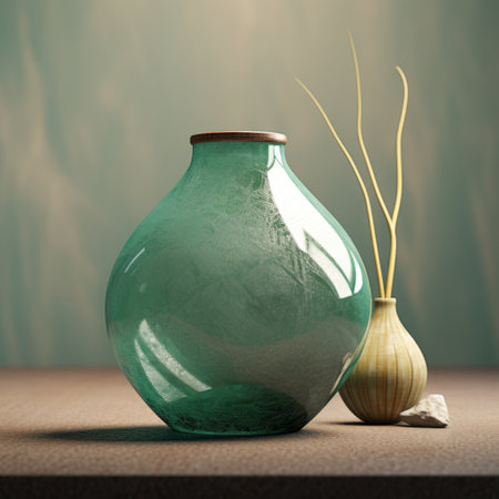 Luminous Deco: Showcasing Crystal Clear Vases and Mid Century Modern DÃÂ©cor in a Green Concrete Oasisの素材