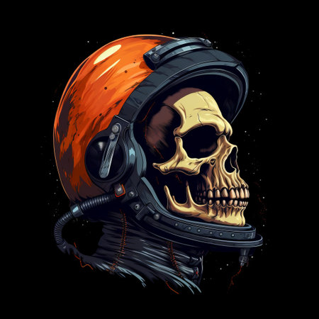 Exploring the Cosmos: A Close-Up Encounter with a Cartoon Skull Astronautの素材