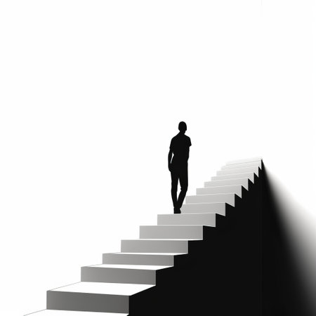 Elegant Ascension: A Black and White Minimalistic Staircase Illustrationの素材