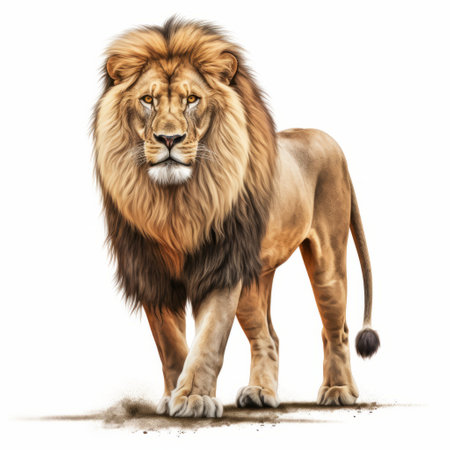Proud and Majestic: The Regal Male Lion in Digital Art, Isolated on White Backgroundの素材