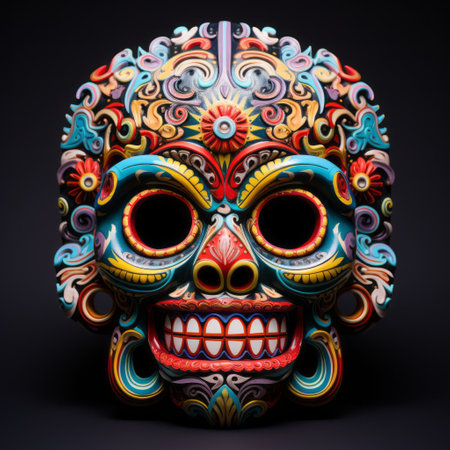 Mestizo Masterpiece: Exquisite Mexican Folkloric Mask Celebrating Cultural Harmony with Vibrant Indiの素材