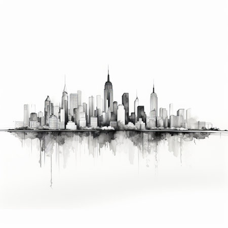 Captivating Black and White Sketch: New York City Skyline in Contrast with a White Backgroundの素材