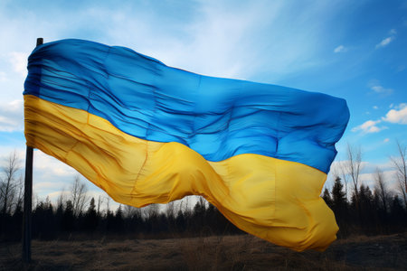 Capturing Ukraine's National Identity: A Vibrant Blue and Yellow Flag Soars High - AR 3:2の素材