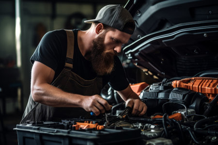 Capturing the Expertise: A Car Mechanic's Skillful Battery Replacement and Repairの素材