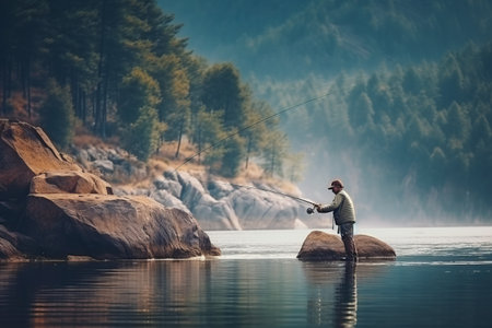Fishing Adventures: Exploring the Serene Mountain Lakes for Outdoor Enthusiasts - AR 3:2の素材