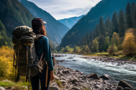 Wandering Wonder: Adventurous Girl Trekking in a Majestic National Parkの素材