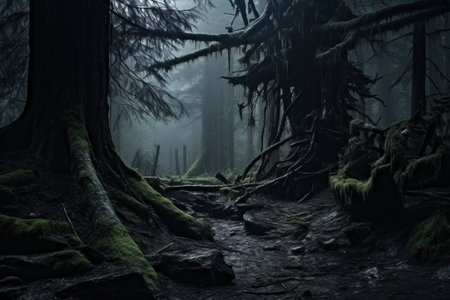 Lost in the Shadows: Unveiling a Mysterious Snag in a Enigmatic Forestの素材