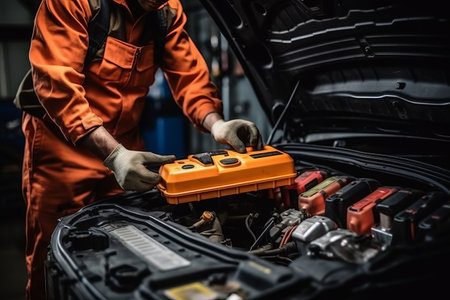 Behind the Scenes: Auto Mechanic's Expertise Shines as They Replace the Battery on Car 00150-03の素材