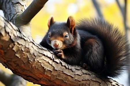 Captivating Shot: An Enigmatic Black and Brown Squirrel Restingの素材