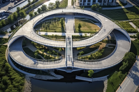Futuristic Perspective: A Bird's-Eye View of the Innovative Pedestrian Bridge (F-01380-02)の素材