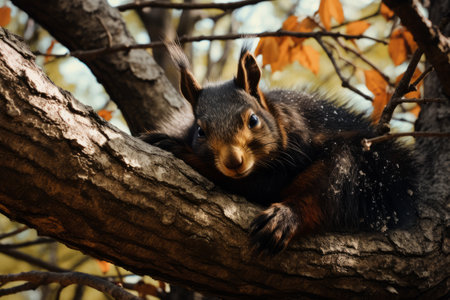 Captivating Capture: Delightful Encounter with a Black and Brown-Colored Squirrelの素材