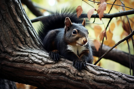Stunning Snapshot: The Majestic Black and Brown Squirrel in Tranquil Reposeの素材