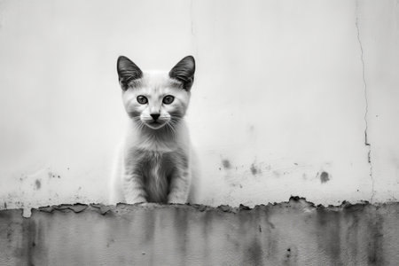Cute Kitty Strikes a Pose Against a Monochrome Backdrop: Photo 01375 00の素材