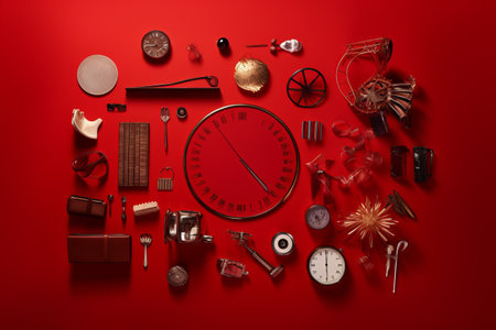Cinematic Imagination: A Breathtaking Array of Photographic Cinema Elements on a Vibrant Red Background - 01474 01の素材