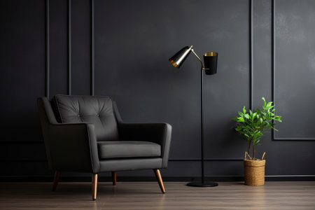The Elegant Charm of a Black Living Room with a Stylish Photo Armchair: Captivating Copy Space for Your Inspiration (01459 01)の素材