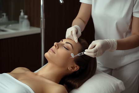 Capturing the Art of Beauty: A Photo Essay of a Beautician Performing Injection Fillers on a Female Modelの素材