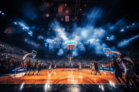 Capturing the Majestic Display: Basketball Players United on a Grand Professional Arena - Photo 01536 00の素材