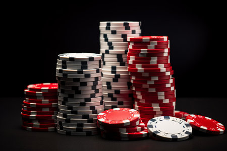 Stack of Classy Casino Poker Chips: Black and White Eleganceの素材