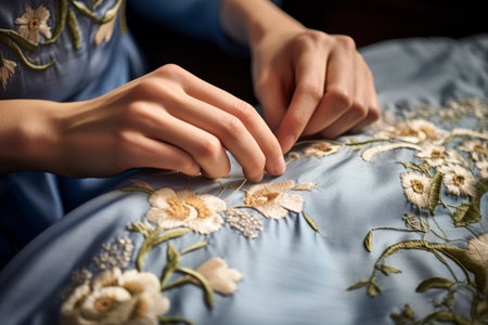 Photo pour Artistry Unveiled: Intricate Hand Embroidery Adding Decorative Splendor against Textured Backdrop - image libre de droit