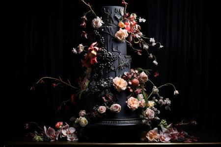 Artificial Intelligence Crafts an Exquisite 3-Tier Wedding Cake Adorned with Beautiful Flowersの素材