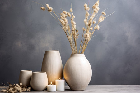 Nordic Elegance: A Serene Composition with Dried Flowers, Vase, and Candles -- AR 3:2の素材