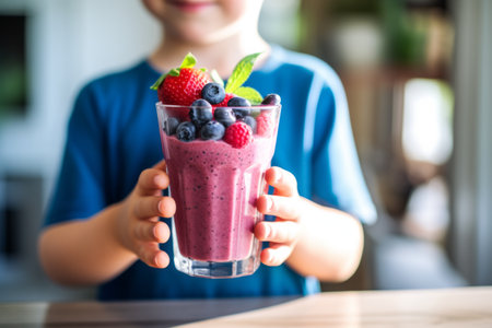 Bursting with Berry Bliss: A Colorful Smoothie Adventure in a Child's Kitchen!の素材