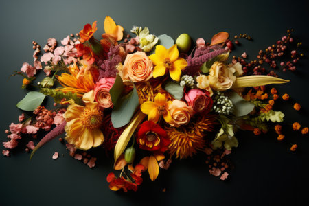 Blooming Elegance: Captivating Above View Table Arrangement with Flowersの素材