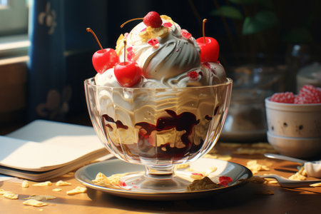 The Delectable Creations: A Sweet Indulgence Homemade Ice Cream Sundae with Generative AI, AR 3:2の素材