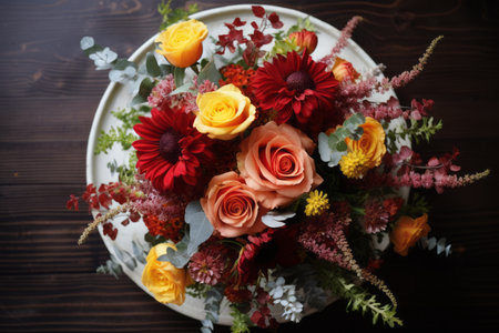 Aesthetic Floral Table Display: An Exquisite Above View Arrangement - AR 3:2の素材