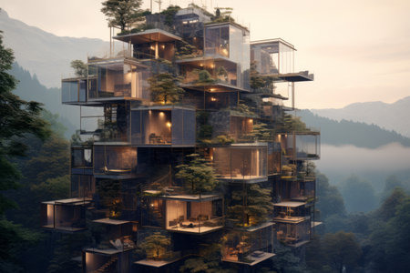 Exploring the Fusion of Architecture and Nature through Modern Design with Generative AI - AR 3:2の素材