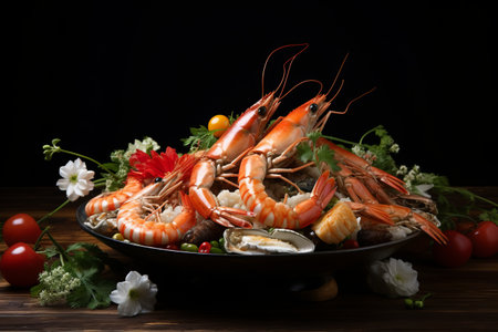 Savor the Delight: Exquisite Seafood Feast on Gourmet Crockery Crafted by Generative AI - AR 3:2の素材