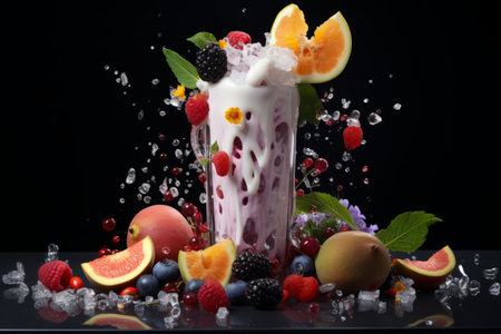 Revitalizing Nutrient-rich Shake: A Fusion of Fresh Organic Fruit and Almond Milk, Powered by AI Tecの素材
