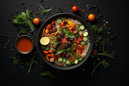 Envisioning a Wholesome Plant-based Delight Served in an Elegant Black Bowlの素材