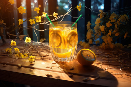 Sunny Delight: A Generative AI Creation - Fresh Yellow Drink with Decorationsの素材