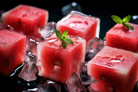 Refreshing Summer Delight: Fresh Watermelon On Ice Cubesの素材