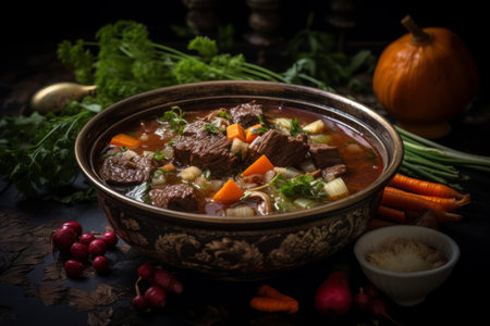 AI-Created Delicacy: Savor the Savory Fresh Vegetable Soup with Braised Beef Stew with a 3:2 Ratio T