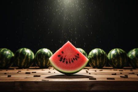 Captivating Still Life: Exquisite Fresh Watermelon on a Wooden Table - Brought to Life by AI(Artificの素材