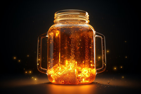 The Art of Frothy Beer: A Generative AI's Glowing Gold Jar Glassの素材
