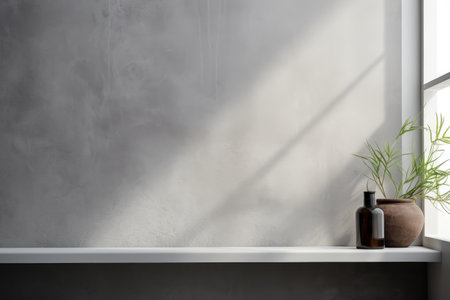 Enhancing Visual Appeal: The Captivating 3D Window Shadow on the Gray Textured Product Backdropの素材