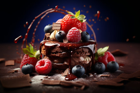 Culinary Delights: Exploring Gourmet Chocolate Dessert with Fresh Berry Fruit through Generative AIの素材