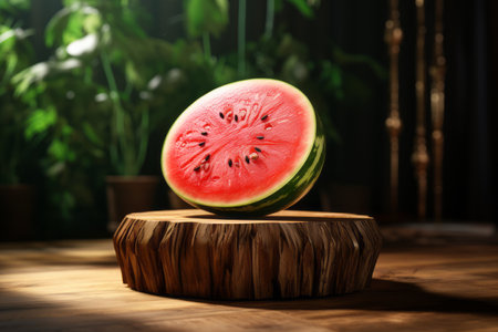 Captivating Composition: A Generative AI Masterpiece of Fresh Watermelon Fruit Resting on a Beautifuの素材