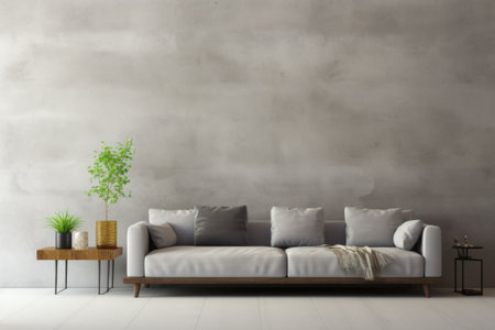 Sophisticated Elegance: 3D Rendering of White Living Room with a Gray Sofa and Ample Copy Space-AR 3の素材