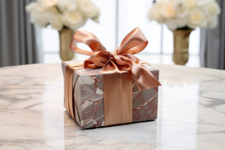 The Elegance of a Gift Box: A Stunning Display on a Marble Tableの素材