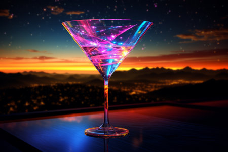Glimmering AI-Generated Cocktail Glass Illuminates Vibrant Summer Nightの素材