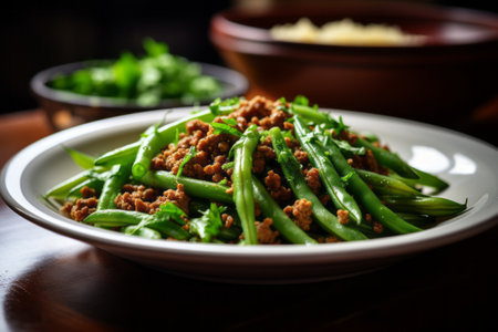 Savory Medley: A Wholesome Bowl of Green Beans and Minced Meatの素材